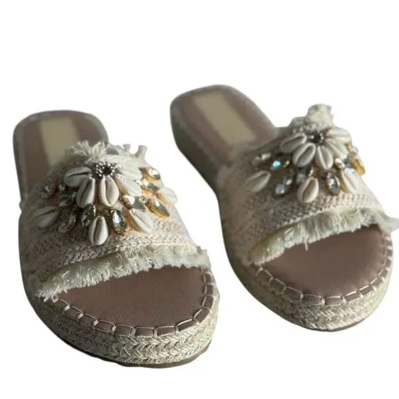 Shell And Jeweled BOHO espadrille Sandals Size 42 - Picture 8 of 10